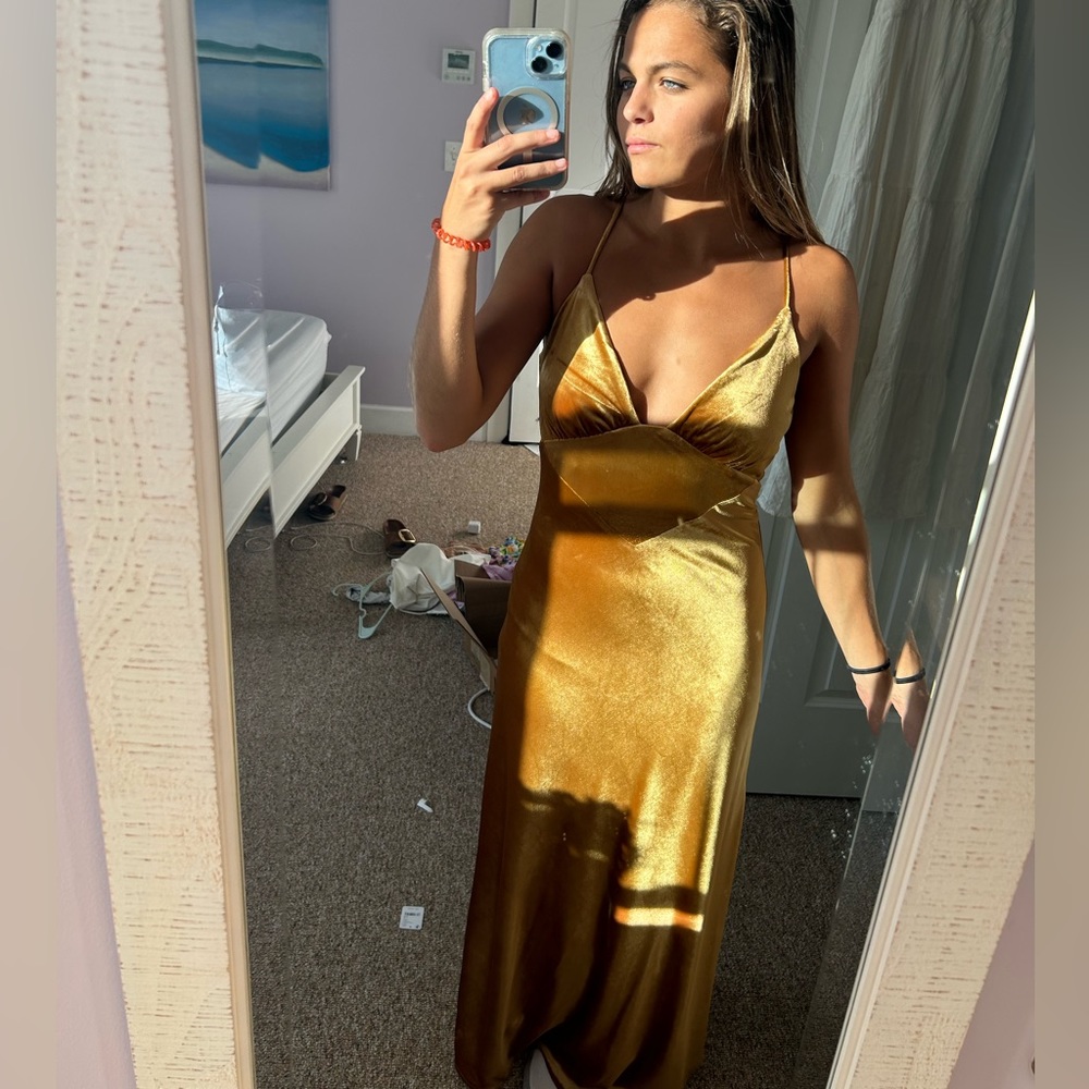 Gold maxi dress from revolve; never worn with tags